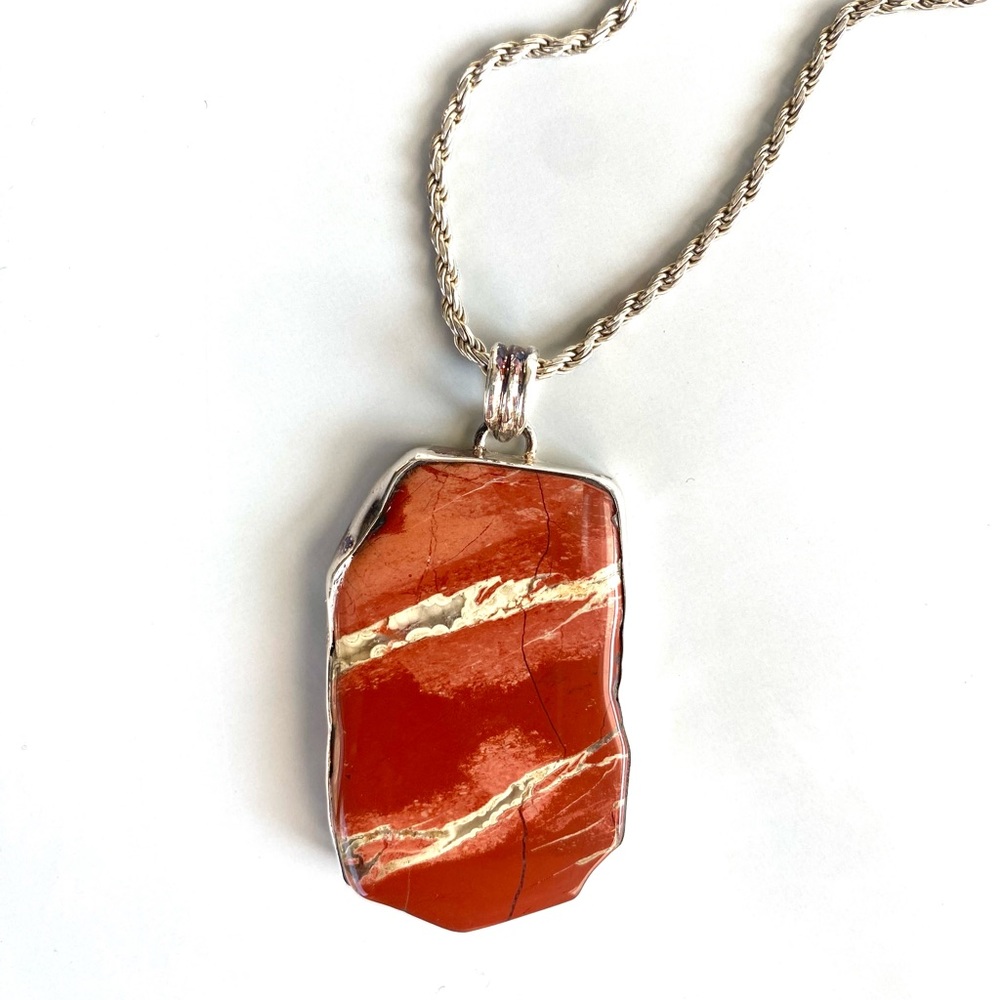 Sterling Silver Natural Red Jasper Pendant